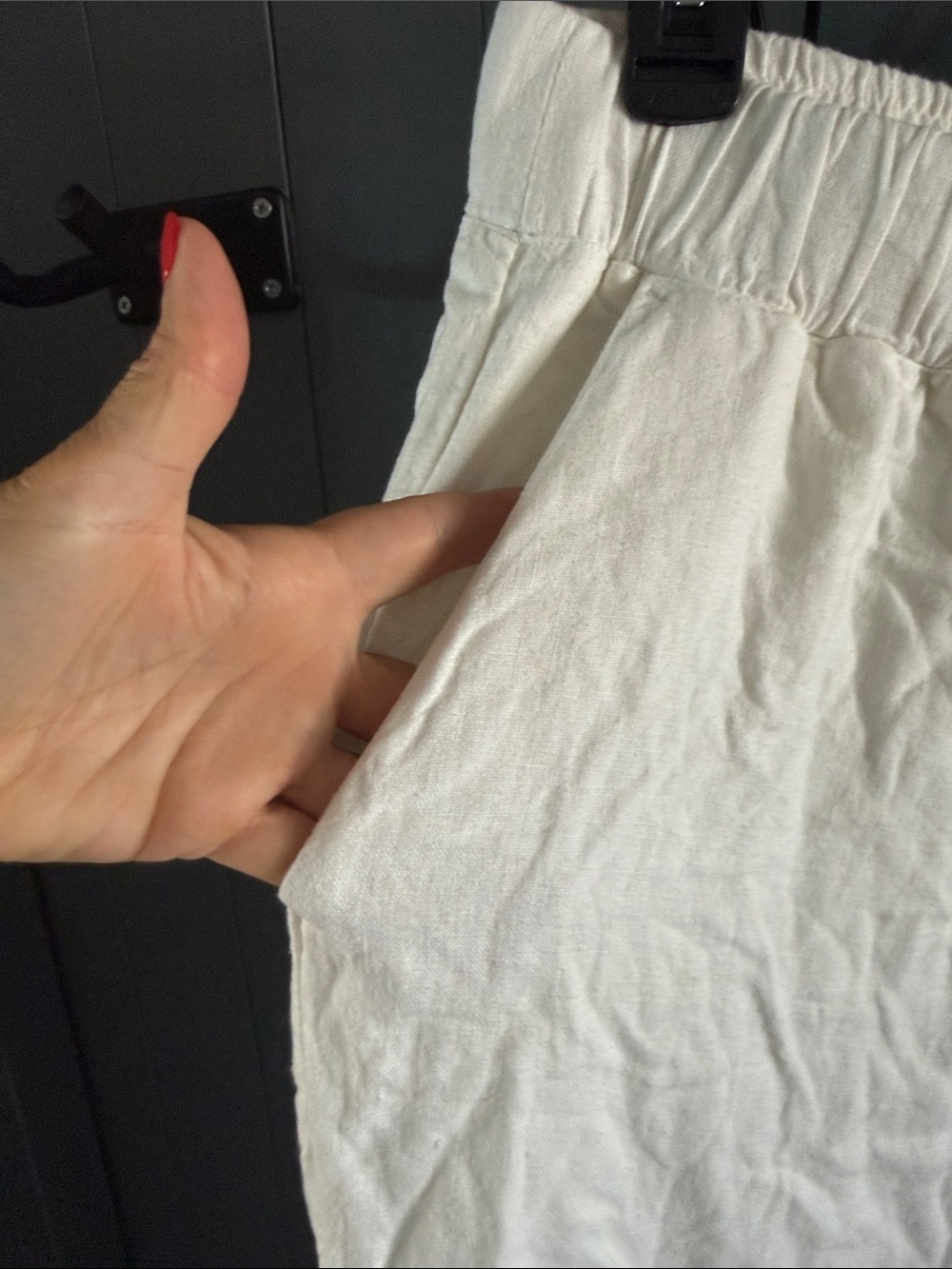 Abercrombie White Wide Wide-Leg Elastic Waist Pants linen - Picture 3 of 4